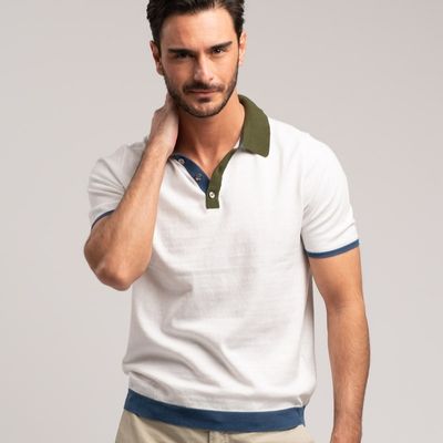 Maglia uomo stile polo a mezza manica realizzata in puro cotone lavorato a maglia